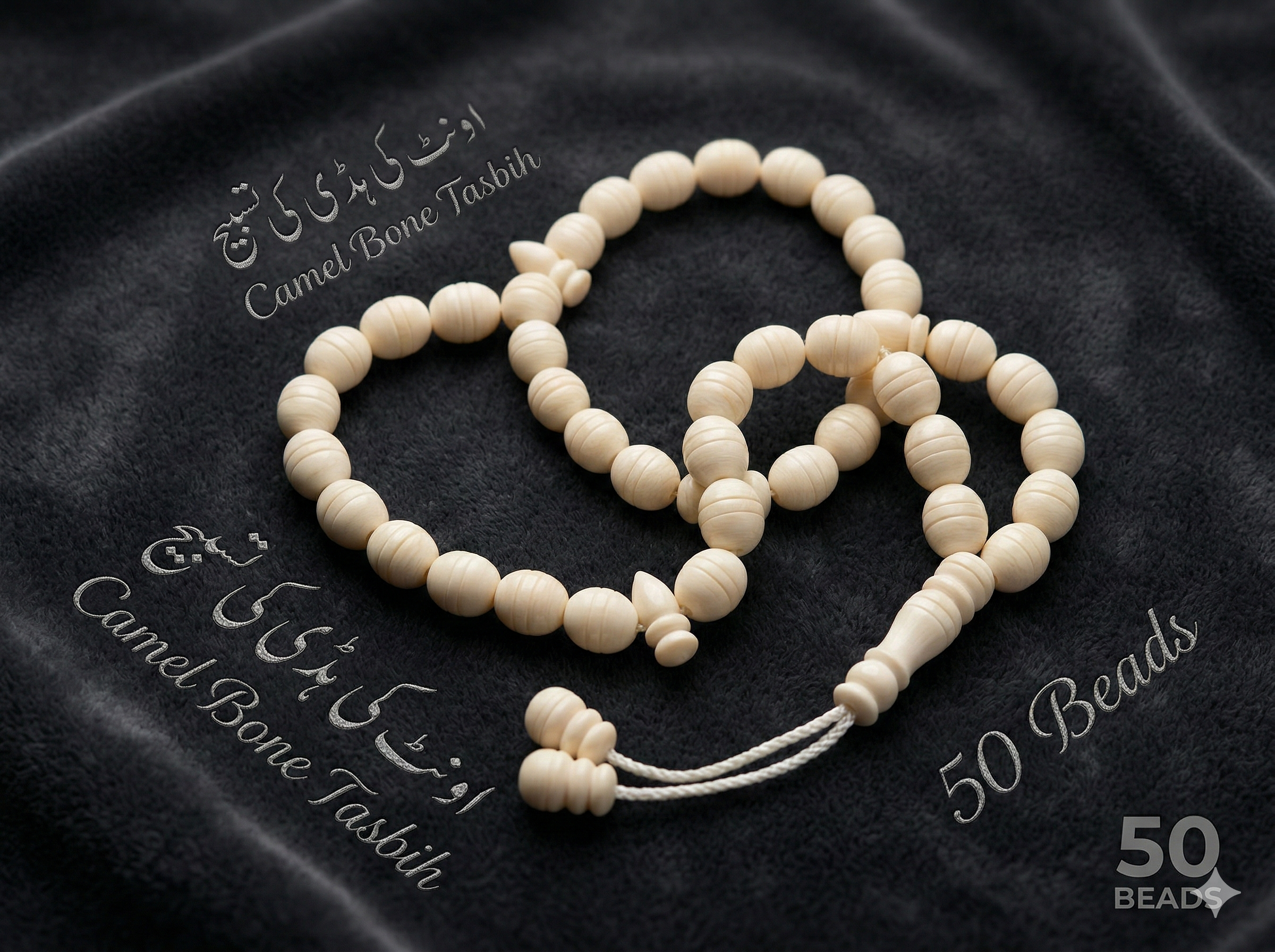 اونٹ کی ہڈی کی تسبیح – Camel Bone Tasbih 50 Beads - Image 3