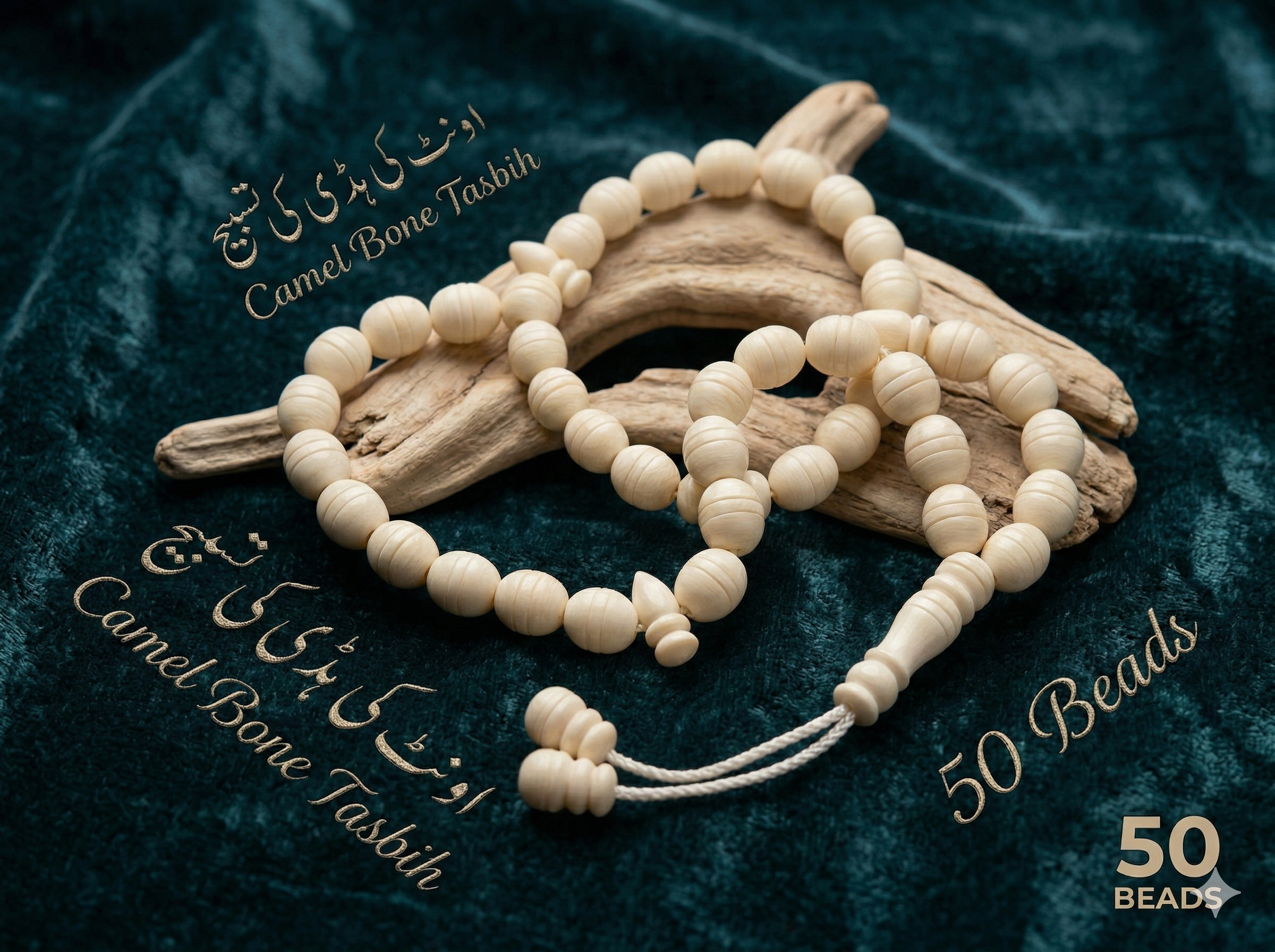 اونٹ کی ہڈی کی تسبیح – Camel Bone Tasbih 50 Beads - Image 2